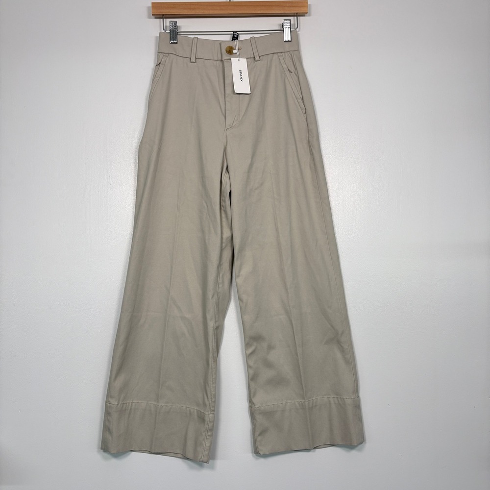 NWT Spanx Womens Stretch‎ Twill Crop Wide Leg 2.0 XS Bone Beige Trousers 21418R